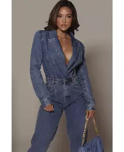 Женский структурированный денимовый боди Dominica средней степени потертости JLUXLABEL, синий