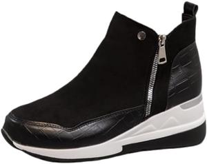 Женская модная повседневная обувь на каблуке с боковой молнией, большого размера, подходит для повседневной носки или сезонов осень/зима SPKFHD, Black