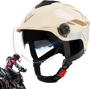 Мотоциклетный защитный шлем – визором с двойным козырьком и регулируемым ремешком | Жесткая защитная экипировка с защитой от УФ-излучения обеспечивает комфорт для мужчин, взрослых, женщин и их друзей, Creamy