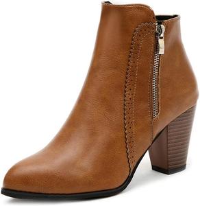 Женские ботильоны VOKLIN с заостренным носком, массивным высоким каблуком, на молнии, стиль Челси, элегантные короткие ботинки, Brown