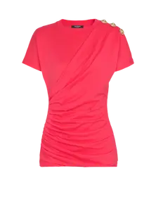 Драпированная футболка с пуговицами Balmain, белый/желтый/розовый