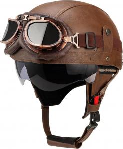 Шлем кожаный JZZLSJT Vintage с очками, коричневый