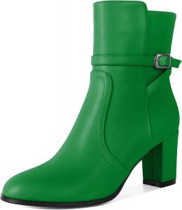 Женские ботильоны Mettesally с массивным каблуком, круглым носком и боковой молнией, осень-зима, высота каблука 7 см, Green