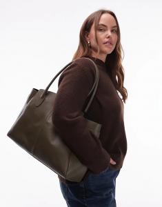 Сумка-шоппер из кожи & Other Stories оливково-зеленого цвета