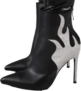 Женские ботильоны на высокой шпильке Frankie Hsu, черные с блестками, серебряным огненным узором, зауженный носок, тонкий каблук, сексуальные дизайнерские модные повседневные и нарядные ботильоны для женщин
