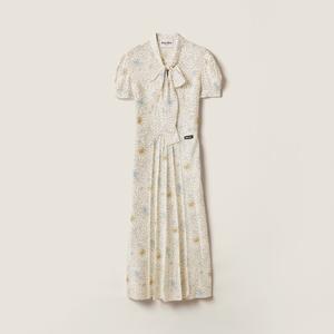 Длинное платье из крепдешина MIU MIU, белый