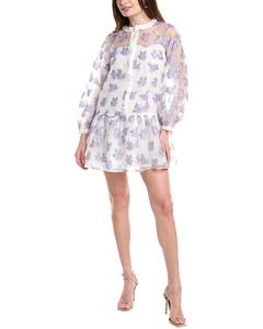 Фабрика Англия Флоральный Органза Платье-рубашка English Factory, белый