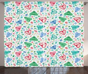 Штора ABAKUHAUS в деревенском стиле с ботаническим рисунком, разноцветные мотыльки и жуки, универсальная ленточная штора для гостиной с петлями и крючками, 280 x 225 см, белый многоцветный Abakuhaus