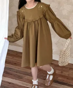 Платье с пышными рукавами и оборками Aimoha Kids, цвет Brown