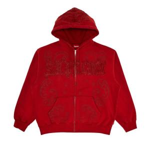 Толстовка Supreme Leather Appliqué Zip Up Hooded Sweatshirt, Burnt Red