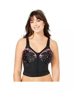Удлиненный бюстгальтер больших размеров с вышивкой спереди и закрытием спереди Comfort Choice, черный