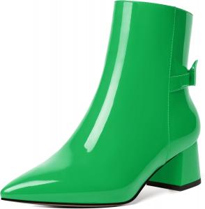 Женские ботильоны MODENCOCO с молнией, стильное платье, свадебные, заостренный носок, бант, лакированные, массивный низкий каблук, 5 см, Green