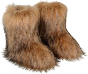 Женские сапоги из искусственного меха, пушистые зимние сапоги средней длины Y2K, теплые и удобные зимние ботинки, утепленные для улицы и дома, на плоской подошве YFJNV, Brown