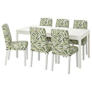 Стол и 6 стульев EKEDALEN/BERGMUND IKEA, 180/240 см, цвет white/fågelfors multicolour