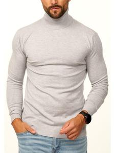 DAILY COTTON Свитер с высоким воротником - тонкий вязаный пуловер приталенного кроя для мужчин, светло-серый