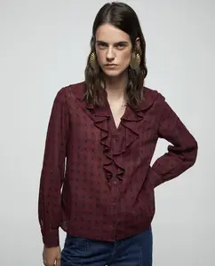 Блузка с воланами из добби Sfera, бордовый