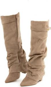 Женские высокие сапоги до колена с металлической пряжкой, заостренный носок, сплошной каблук, длинные модные элегантные туфли Generic, Apricot