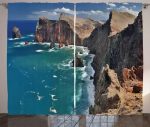 Штора ABAKUHAUS в морском деревенском стиле, фото Северного побережья, универсальные ленточные шторы для гостиной с петлями и крючками, 280 x 225 см, теплый серо-коричневый сине-зеленый Abakuhaus