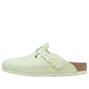 Тапочки boston soft footbed suede leather narrow fit sandals 'faded lime' Birkenstock, зеленый