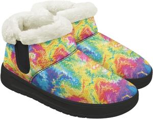 Женские рождественские зимние сапоги с мягким плюшевым верхом, ботильоны с противоскользящей подошвой для холодной погоды GETELINSENG, Rainbow Tie - Dye