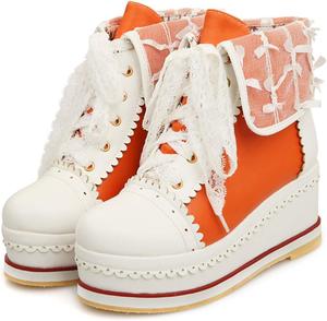 SaraIris милые ботильоны на платформе, шнуровка для косплей-брогов, ботинки на танкетке, Orange/Abendrot Im Zickzackmuster (Sunset Chevron)