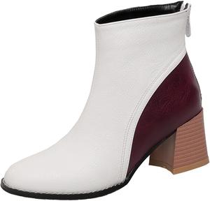 Женские модные ботильоны с закругленным носком в западном стиле, на молнии, с массивными средними каблуками, осенне-зимние короткие ботинки JOEUSTY, White