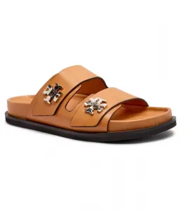 Кожаные тапочки T LOCK Tory Burch, коричневый