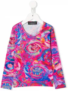 Топ с длинными рукавами и графичным принтом Versace Kids, розовый