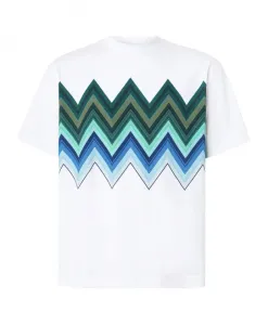 Зеленая хлопковая футболка с зигзагообразным узором Missoni, мультиколор