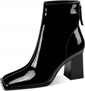 Женские ботильоны FOWT с квадратным носком, однотонные, с грубой массивной средней подошвой, на молнии, для повседневной носки и работы, размеры 4-16 US, Black