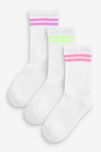Комплект из 3 пар спортивных носков Fluro в рубчик из хлопка с подошвой Next, белый