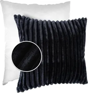 Декоративная подушка LILLI BIG CORD велюр на молнии 40x40 см Однотонная UNI Черно-синяя Подушка для дивана Простая в уходе