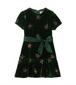 Детское платье из бархата с пайетками Star в зеленом цвете Hatley