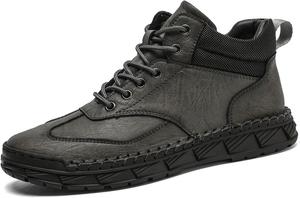 Мужские повседневные кожаные туфли, модные ботинки Чукка на щиколотке, ручная работа, удобные водонепроницаемые кожаные ботинки, легкие ботинки средней высоты, противоскользящая обувь для пеших прогулок и повседневного ношения, вождения Lghlmcl, серый