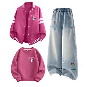 Детская повседневная спортивная одежда с круглым вырезом Moderate Disney, delorone k розовый красный+solid color denim синий+delorone berry красный