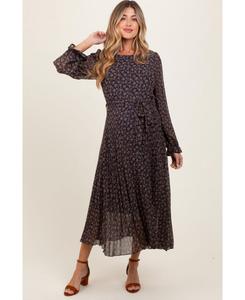 Платье миди для беременных, темно-синее, с цветочным принтом, завязками спереди и складками Pinkblush, Navy blue