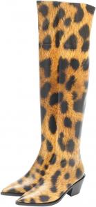 Женские повседневные высокие сапоги FSJ выше бедра, ботильоны выше колена, с заостренным закрытым носком, на низком массивном каблуке, кожаные, для вечеринок и клубов, осенне-зимняя обувь, размеры 4-15 US, Yellow Leopard Print