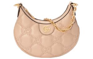 Сумка GG Matelassé из кожи лунной формы через плечо на плечо женская бежевая GUCCI