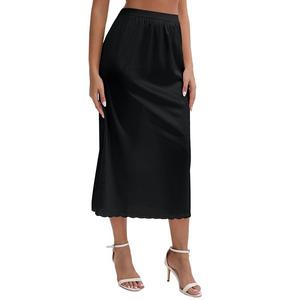 Женская атласная нижняя юбка-макси с кружевной отделкой и расклешенным подолом Inspire Chic, Black
