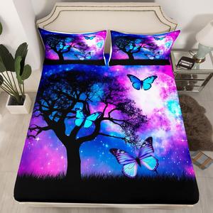 Erosebridal Комплект постельного белья Blue Butterfly с принтом бабочек и звездным небом в градиентной гамме для детей и подростков, Multi 19