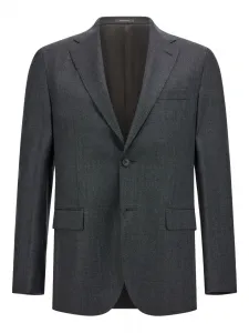 Блейзер из натуральной шерсти с эффектом птичьего глаза Boggi Milano, черный