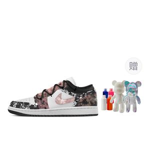 Jordan Баскетбольные кроссовки Air 1 Ink Etched, износостойкие, винтажные, с низким верхом, с принтом Fluid Bear, женские, черно-розовые