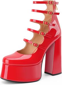Женские туфли Mary Janes на платформе с массивным каблуком, короткие ботильоны на щиколотку с закрытым носком и ремешками, готические лолита-туфли Perisis, Red