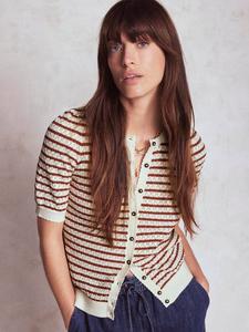 Кардиган с коротким рукавом в стиле дот-пойнтелле Boden, Warm Ivory/Red