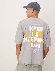 Футболка свободного кроя ASOS с объемным текстовым принтом серого меланжевого цвета ASOS DESIGN