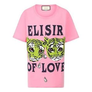 Футболка cotton tiger print short sleeve pink Gucci, розовый