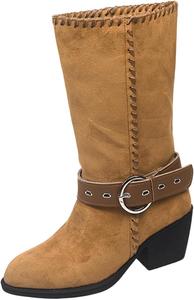 Generic Модные женские ковбойские ботильоны: зимние теплые с заостренным носком, на толстом каблуке, для походов, свадьбы, вечерние нарядные туфли