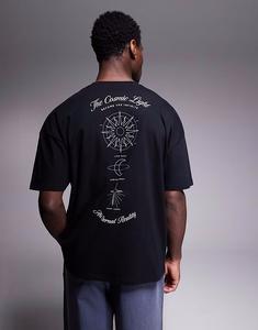 Футболка свободного кроя с заниженной линией плеч и небесным принтом черного цвета Asos Design