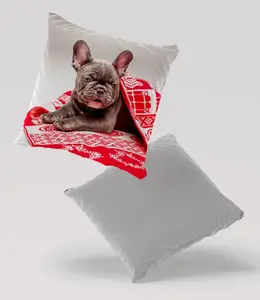 Подушка велюровая PREMIUM с изображением французского бульдога в зимнем стиле, 40 х 40 см. Декоративная, с наполнителем, для гостиной, спальни или в качестве рождественского подарка. 5made