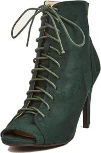 Женские ботильоны GATUXUS на платформе с открытым носком, шнуровкой и высокими каблуками, Dark Green
